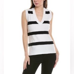 Tyler Boe M NWOT Cotton V-neck sweater B/W stripes